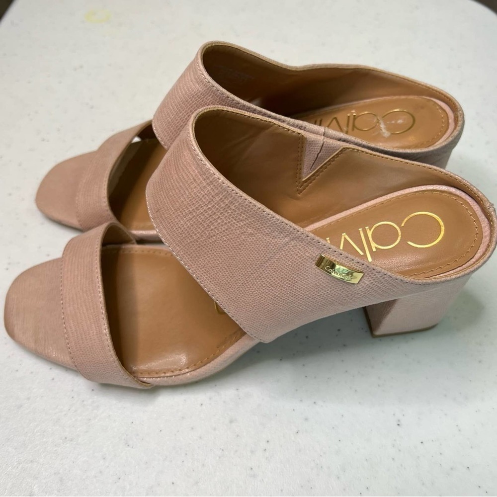 CALVIN KLEIN Cirella Women’s Nude Block Heel Dress Sandal Mule Size 9,5 #66 - Picture 3 of 11